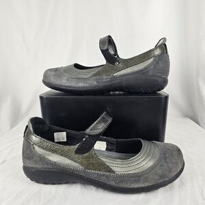 Naot Kirei Gray Metallic Leather Strap Flat Mary Jane Shoes EU 38 Women's 7-7.5
